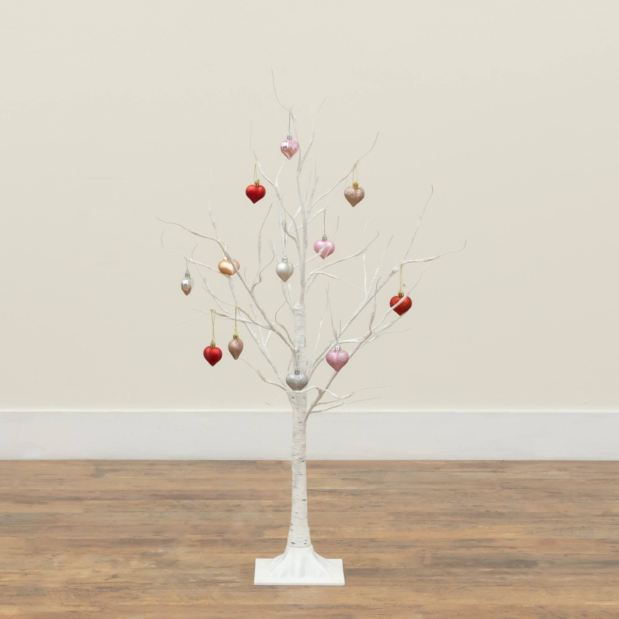 3ft. Pre-Lit Artificial Valentine's Day Twig Tree with 40 Warm White LED Lights and Heart Ornaments